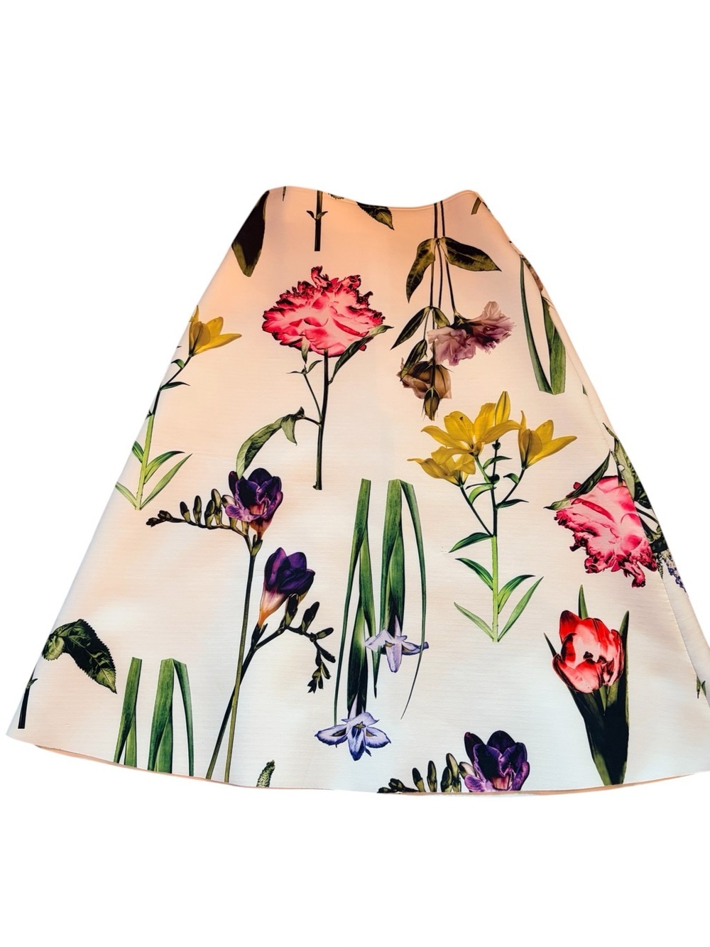 ASOS White A-Line Scuba Material Skirt with Pink, Yellow & Purple Floral Print